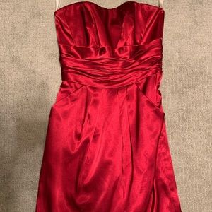 David's Bridal Charmeuse Short Dress with Pocket - Apple red, size 2